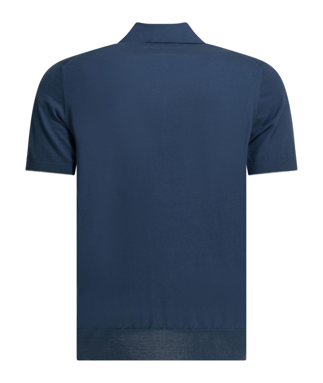 BRUNELLO CUCINELLI Синее хлопковое поло с коротким рукавом, фото 2