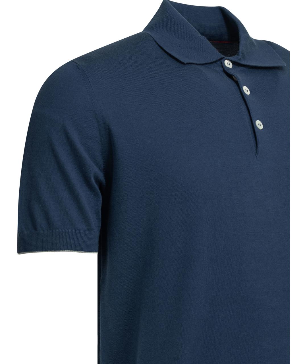 BRUNELLO CUCINELLI Синее хлопковое поло с коротким рукавом, фото 4