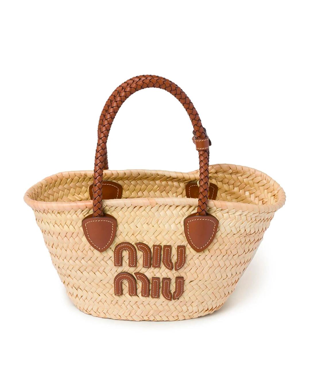 MIU MIU Бежевая пелетеная сумка тоут, фото 1