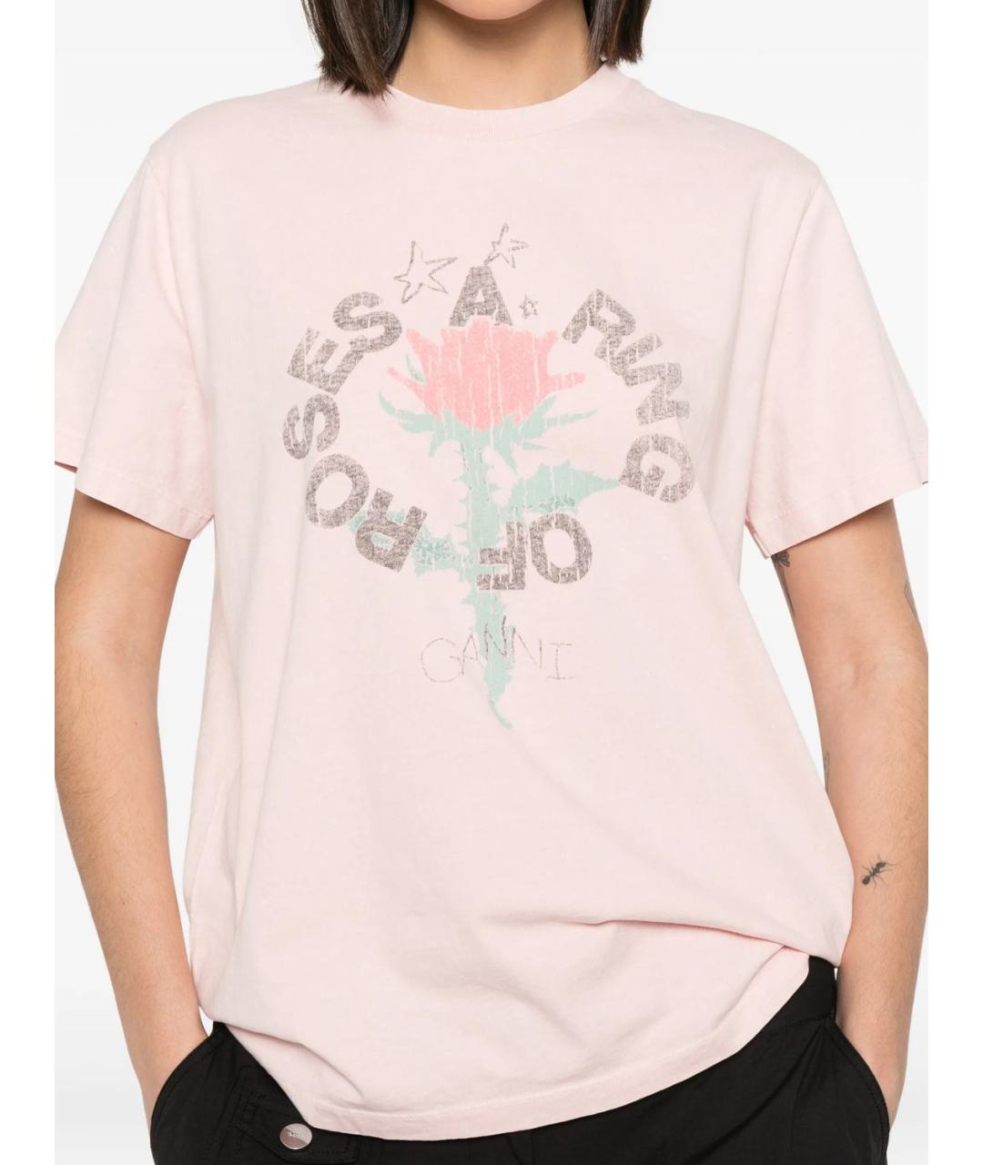 GANNI Розовая хлопковая футболка, фото 4