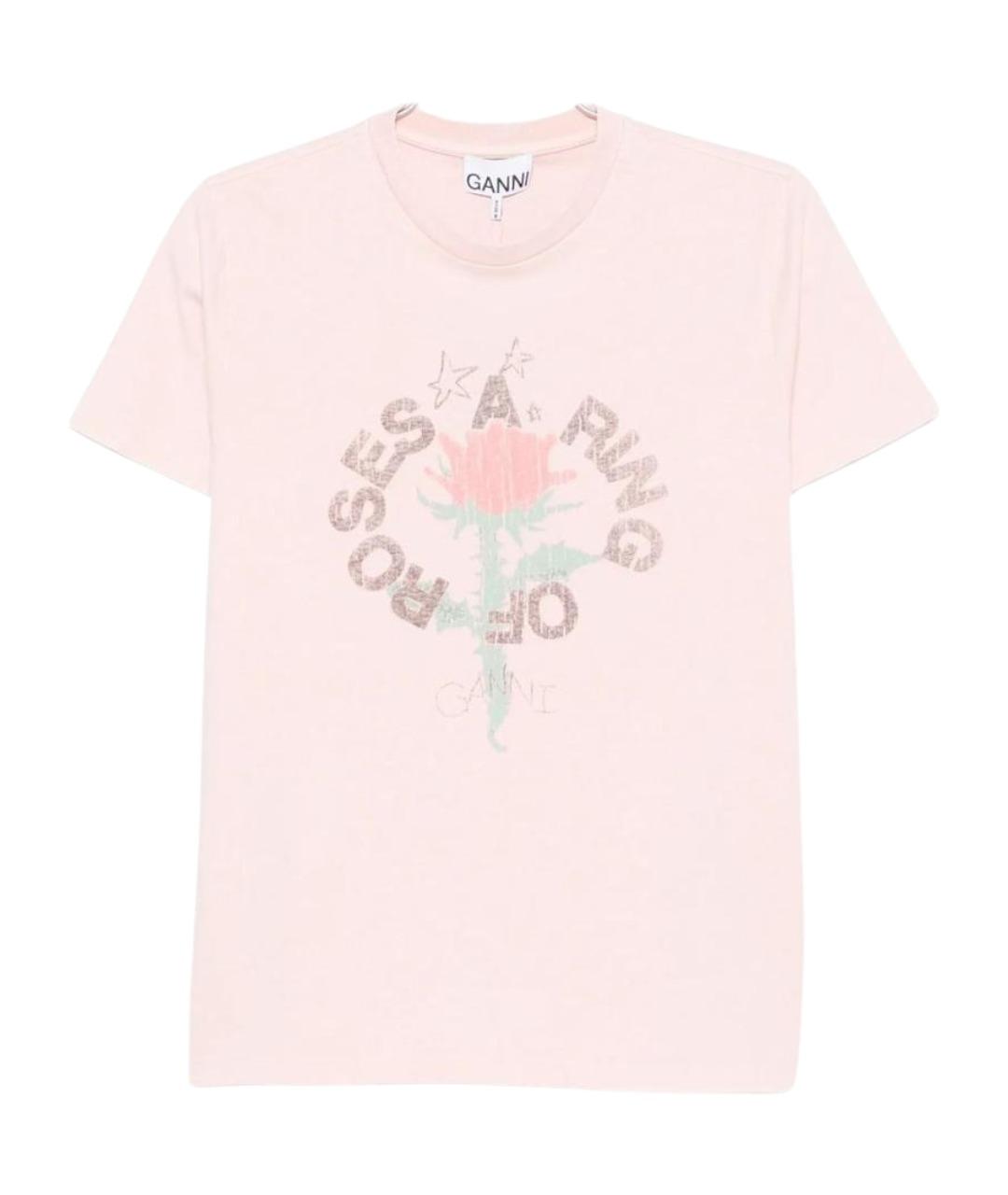 GANNI Розовая хлопковая футболка, фото 1