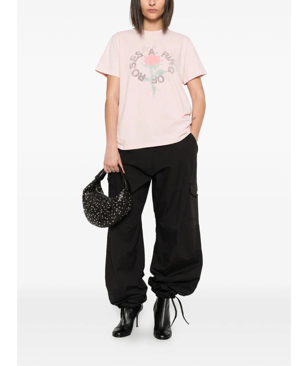 GANNI Розовая хлопковая футболка, фото 2