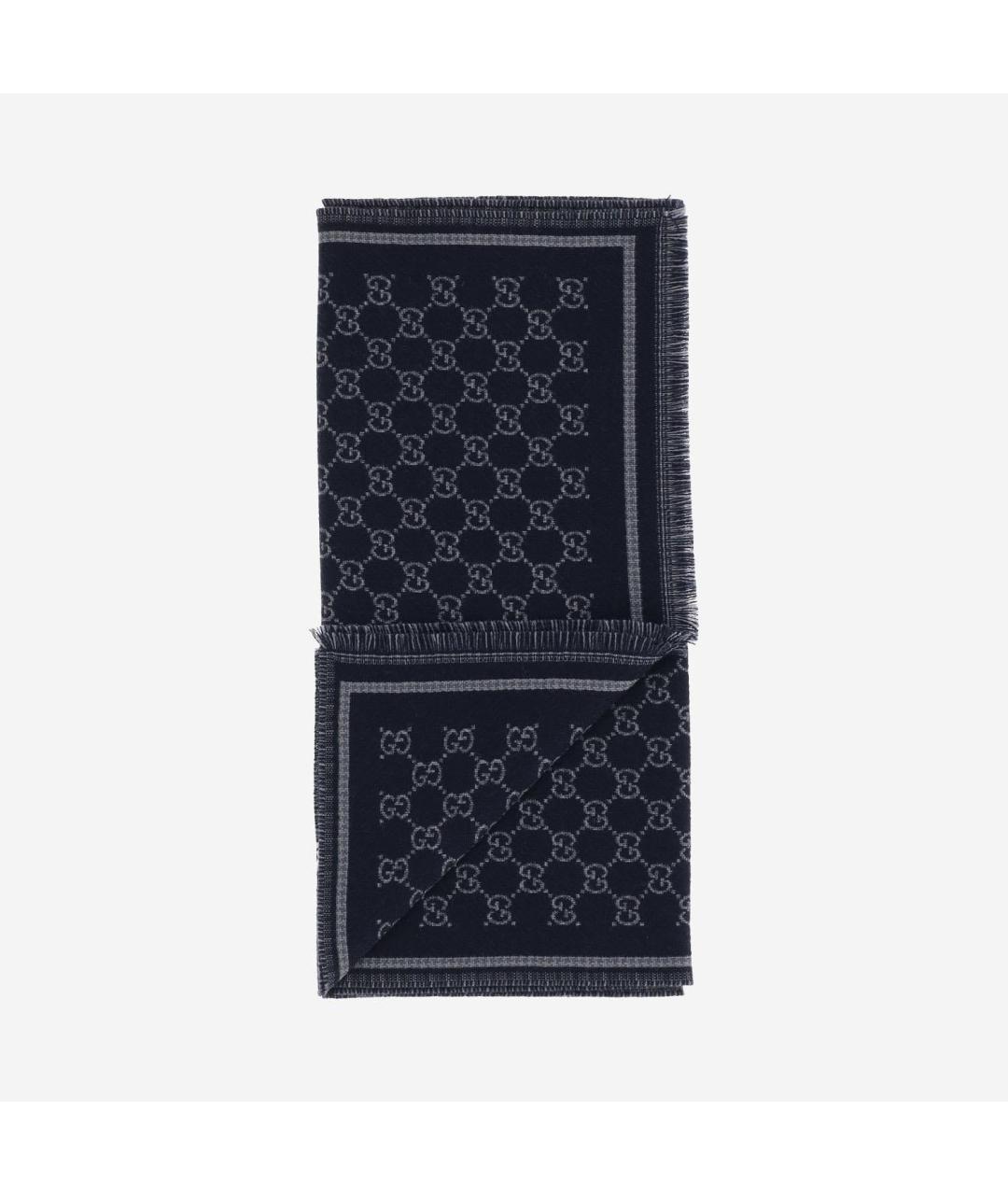 GUCCI Темно-синий шерстяной шарф, фото 3