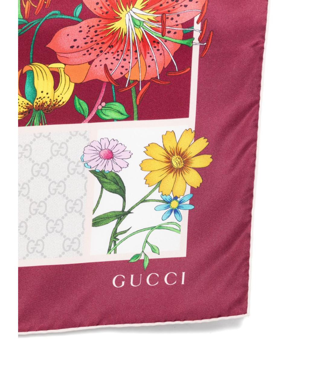 GUCCI Бордовый шелковый шарф, фото 3