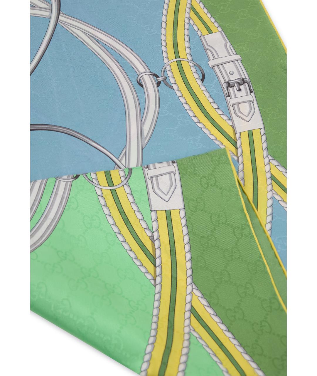 GUCCI Зеленый шелковый шарф, фото 3