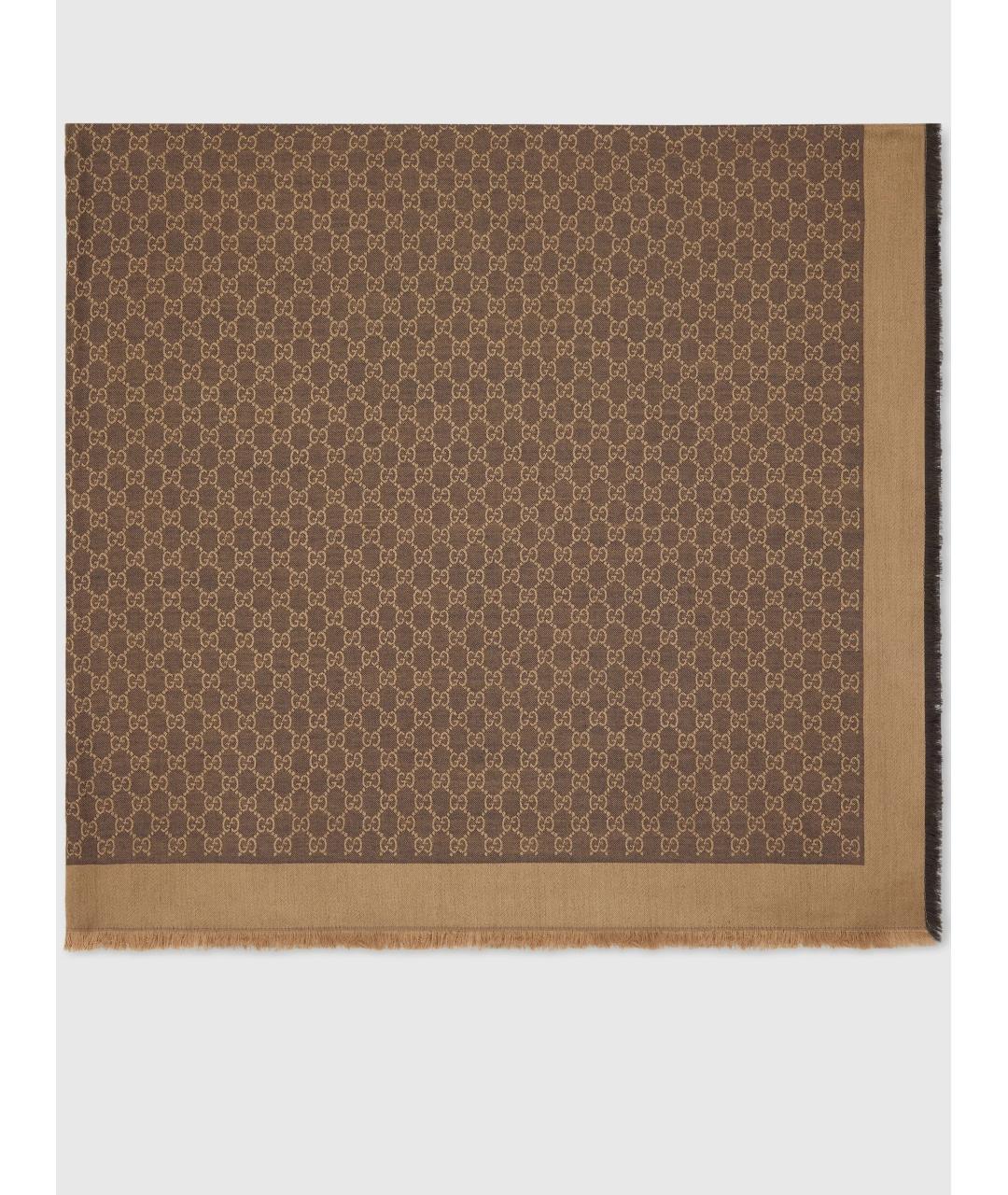 GUCCI Коричневый шерстяной шарф, фото 2