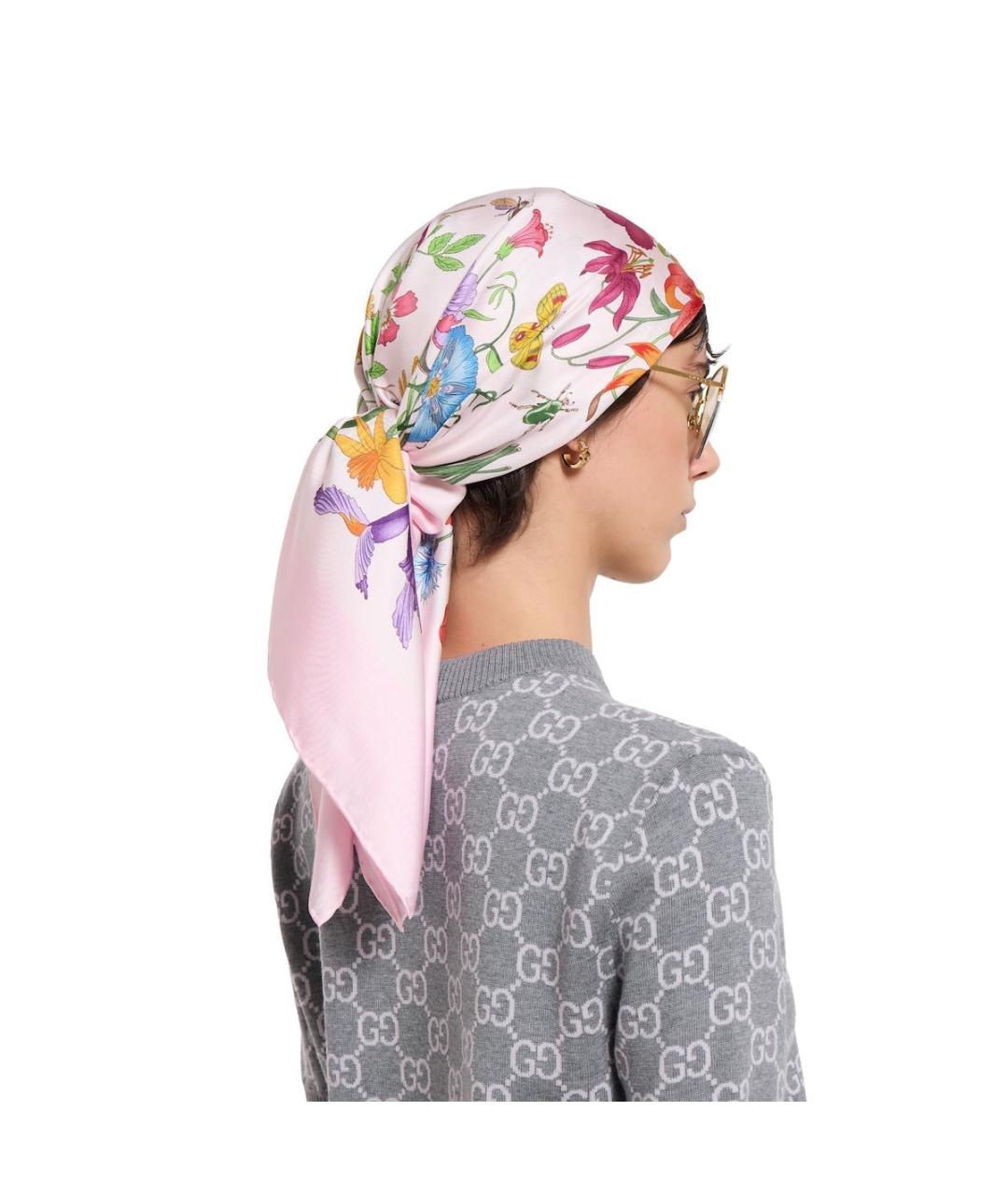 GUCCI Розовый шелковый шарф, фото 3