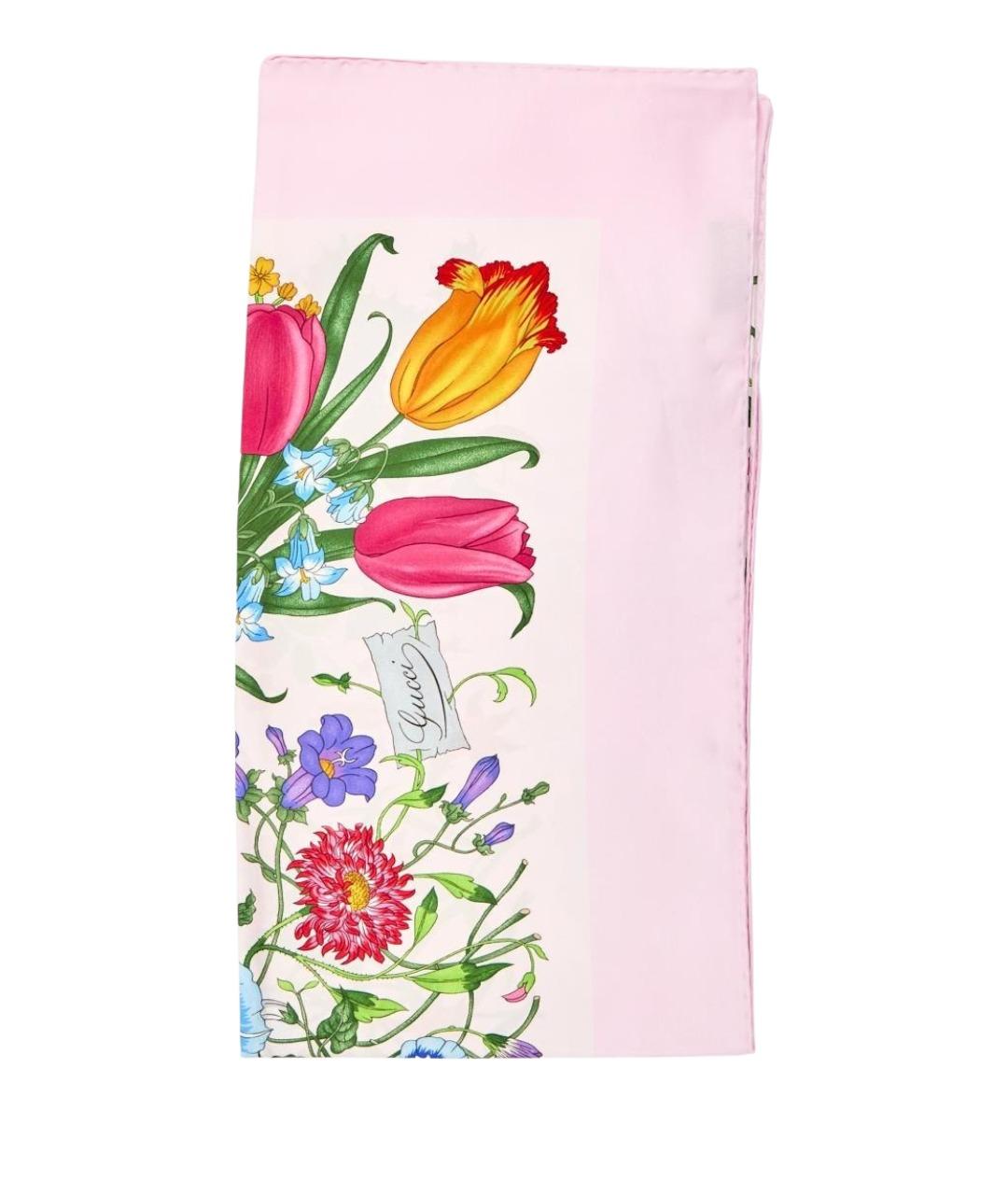 GUCCI Розовый шелковый шарф, фото 1