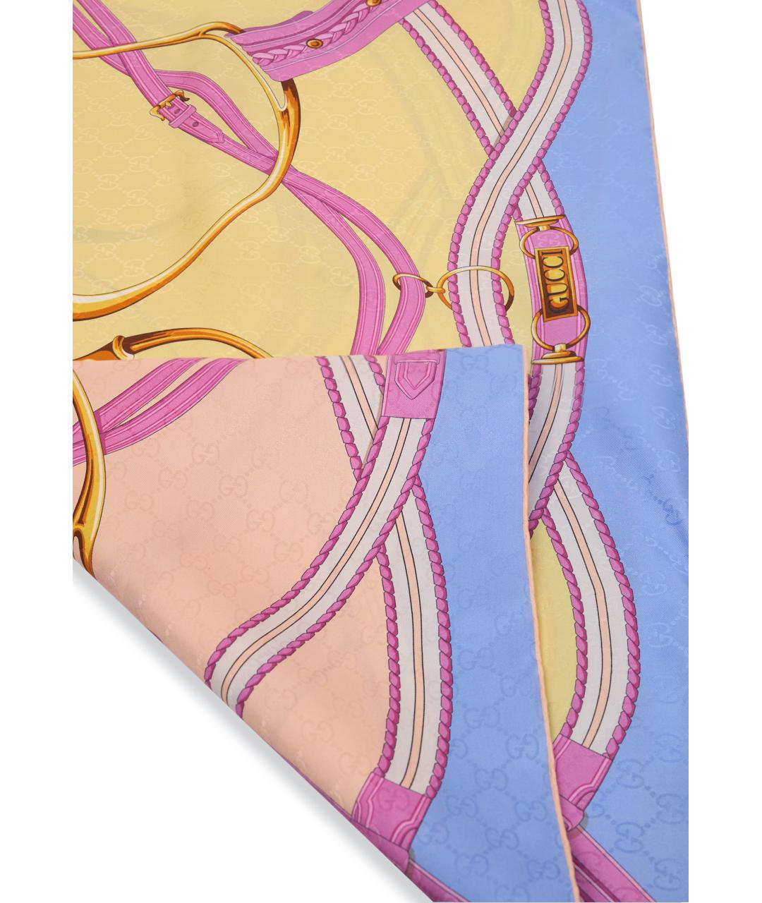 GUCCI Желтый шелковый шарф, фото 3