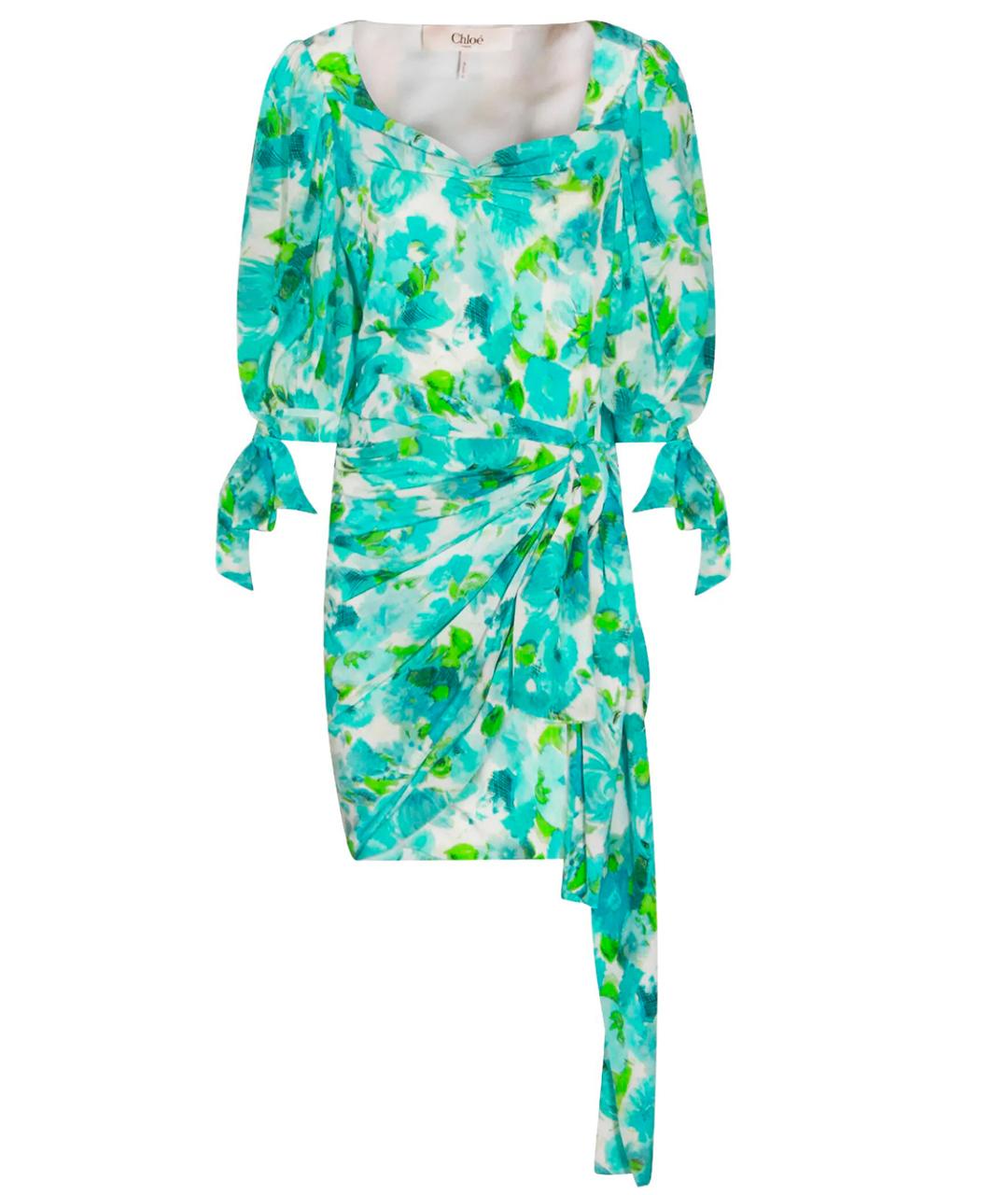 CHLOE Бирюзовое шелковое коктейльное платье, фото 1