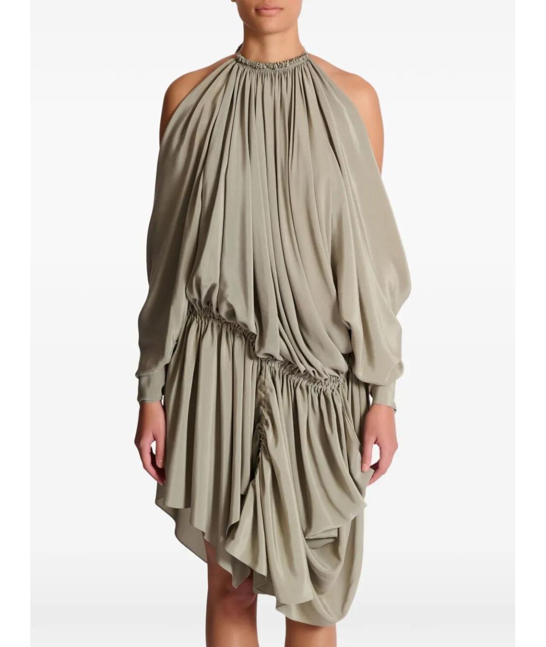 BALMAIN Зеленые шелковое коктейльное платье, фото 2