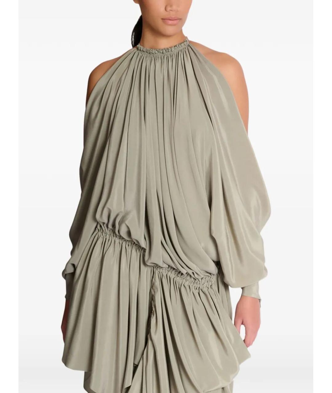 BALMAIN Зеленые шелковое коктейльное платье, фото 4