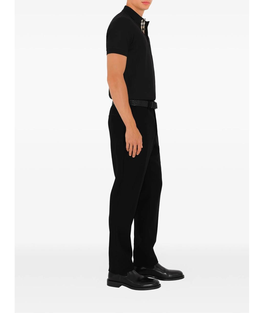 BURBERRY Черное хлопковое поло с коротким рукавом, фото 2