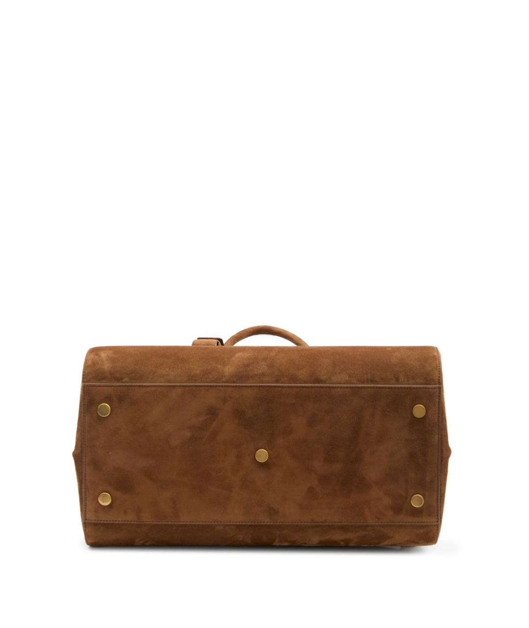 SAINT LAURENT Коричневая замшевая сумка тоут, фото 2