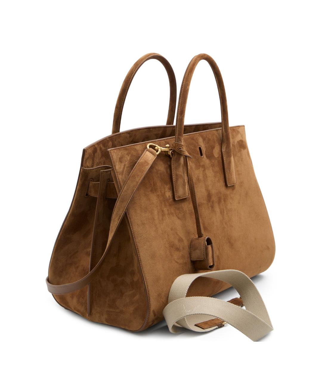 SAINT LAURENT Коричневая замшевая сумка тоут, фото 4