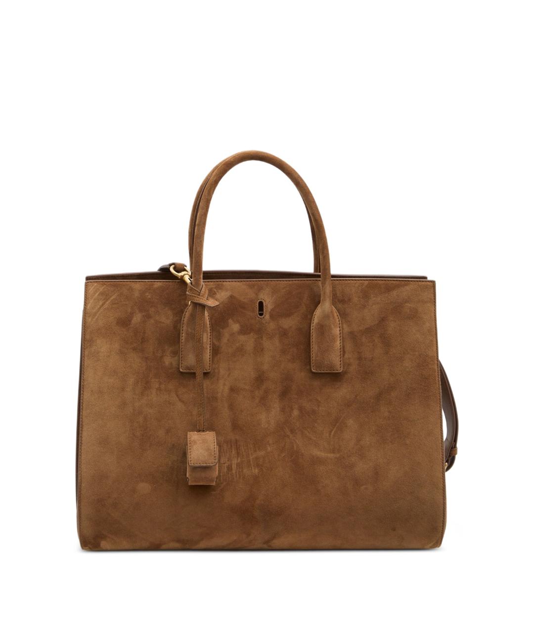 SAINT LAURENT Коричневая замшевая сумка тоут, фото 1