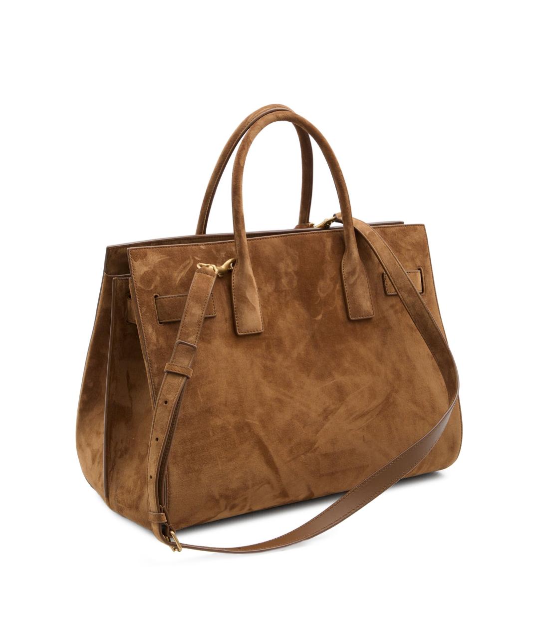 SAINT LAURENT Коричневая замшевая сумка тоут, фото 3