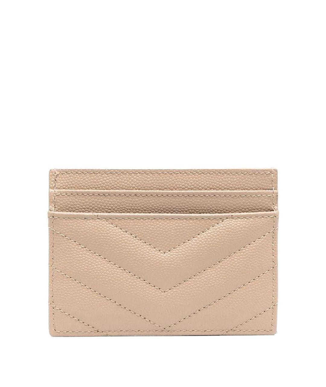 SAINT LAURENT Бежевый кожаный кардхолдер, фото 2