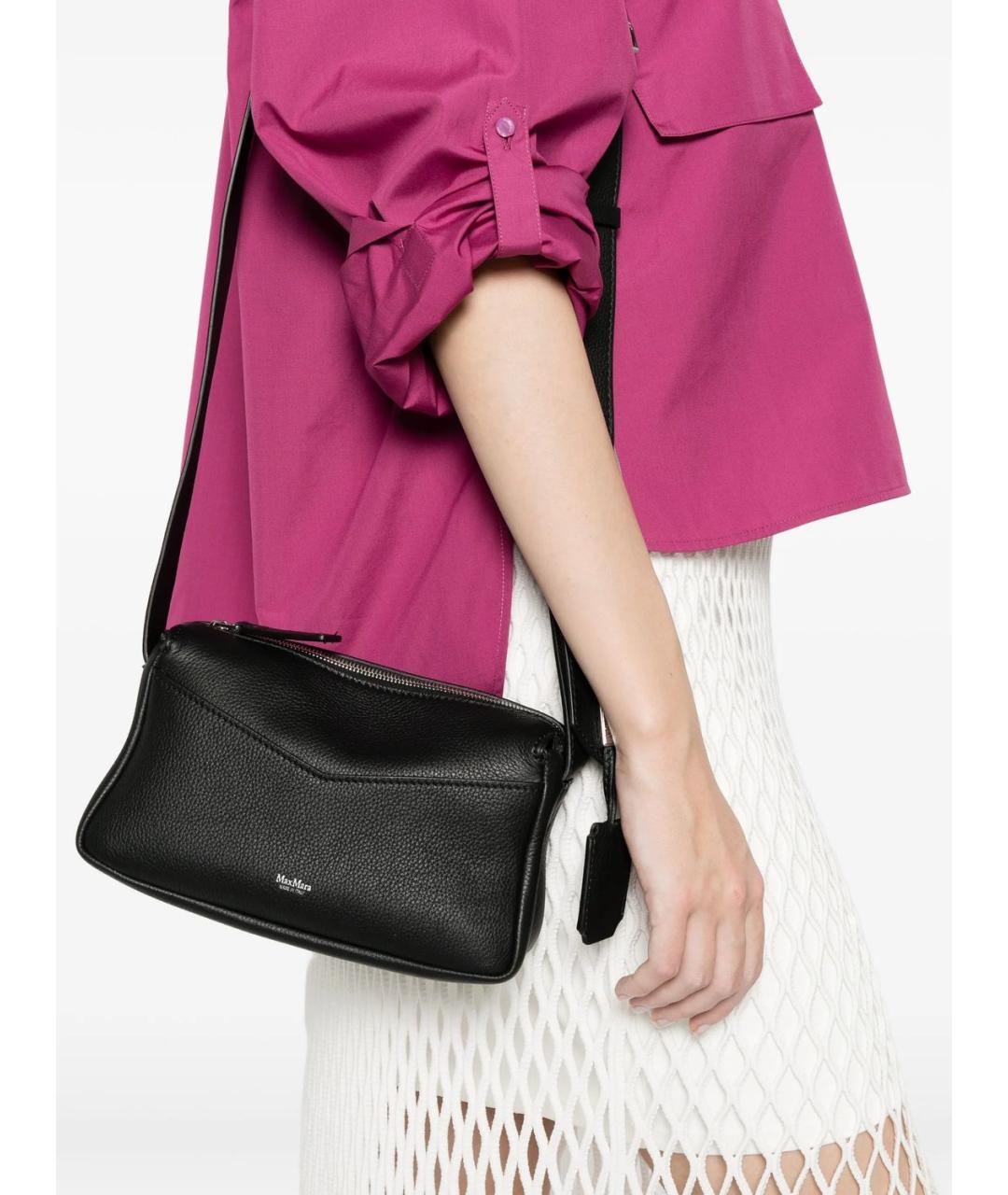 MAX MARA Черная кожаная сумка через плечо, фото 2