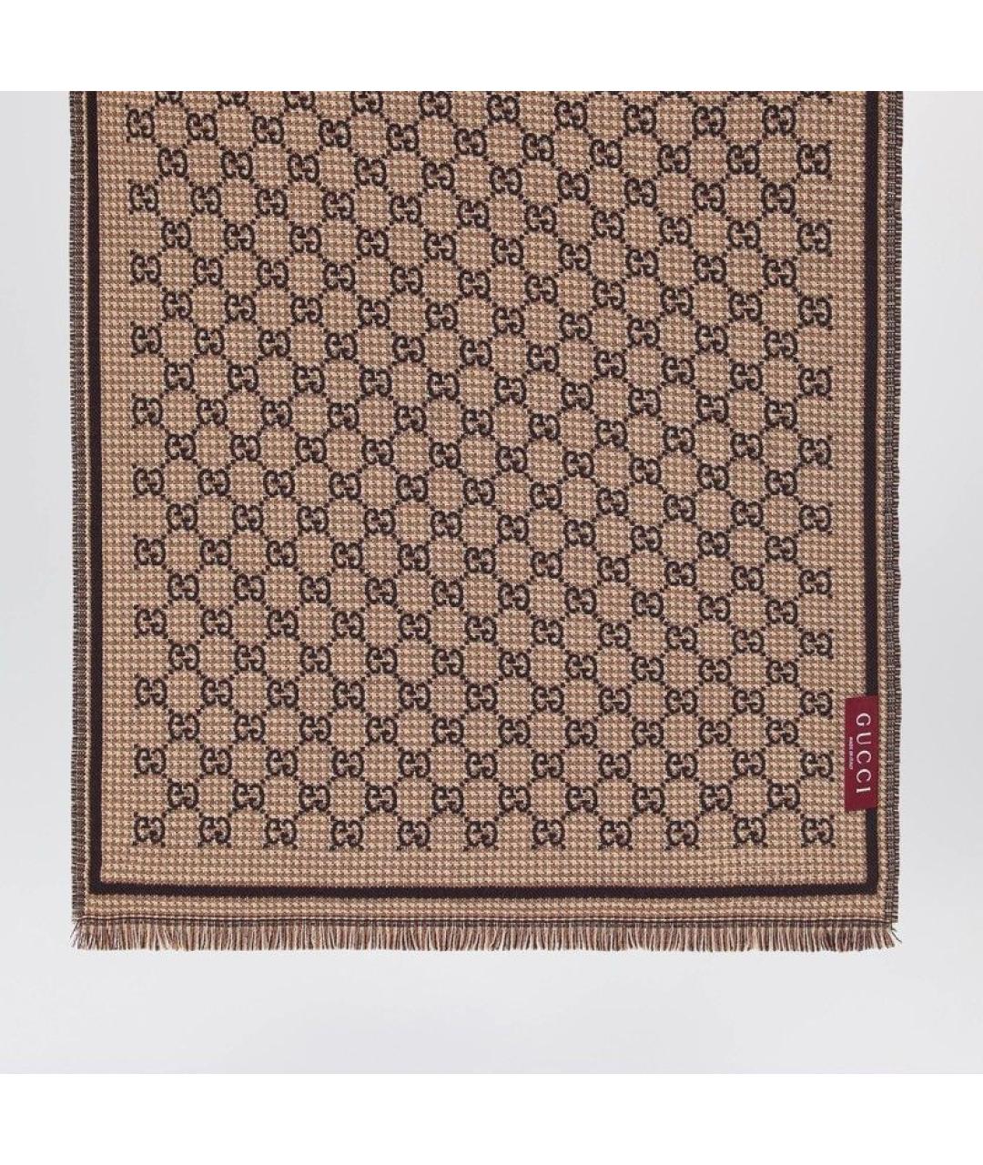 GUCCI Коричневый шерстяной шарф, фото 2