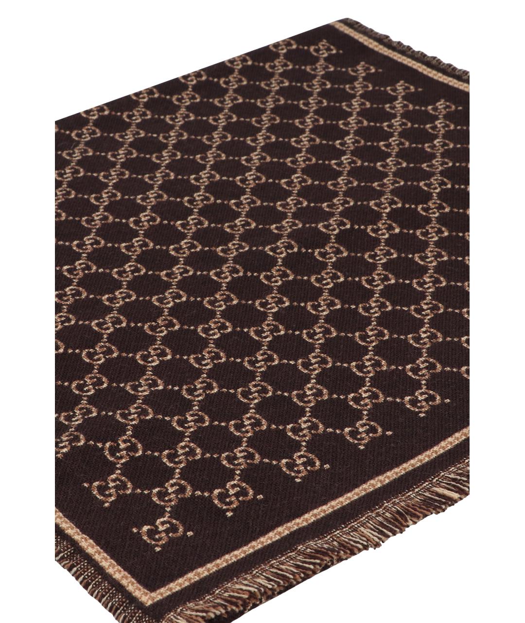 GUCCI Коричневый шерстяной шарф, фото 3