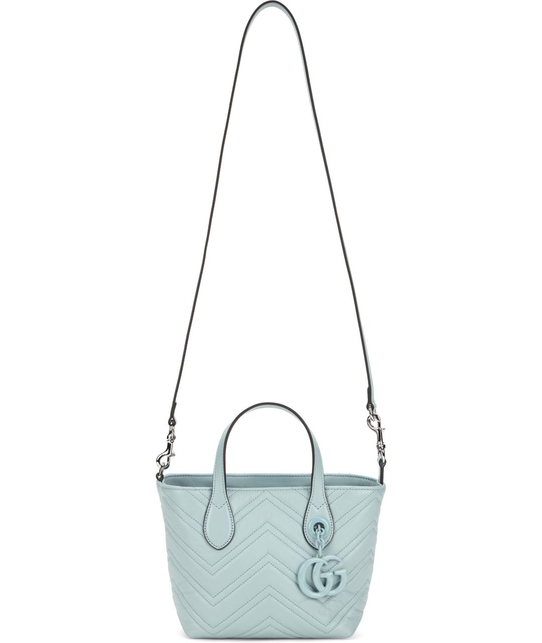 GUCCI Голубая кожаная сумка тоут, фото 5