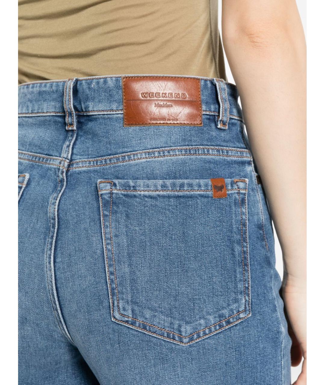 WEEKEND MAX MARA Синие хлопко-эластановые прямые джинсы, фото 5