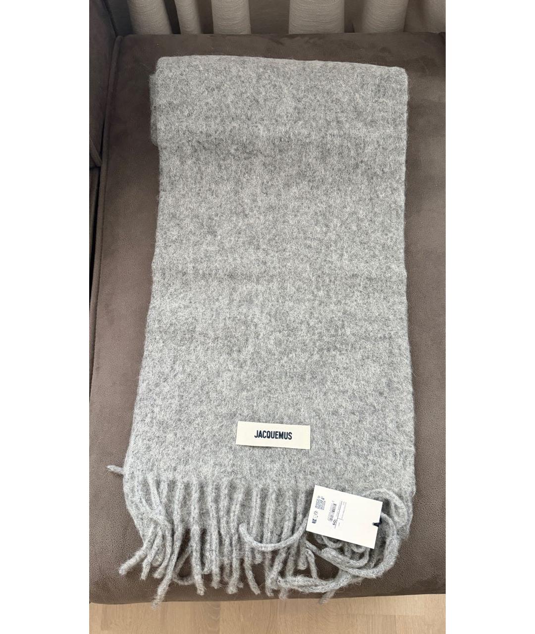 JACQUEMUS Серый шерстяной шарф, фото 4