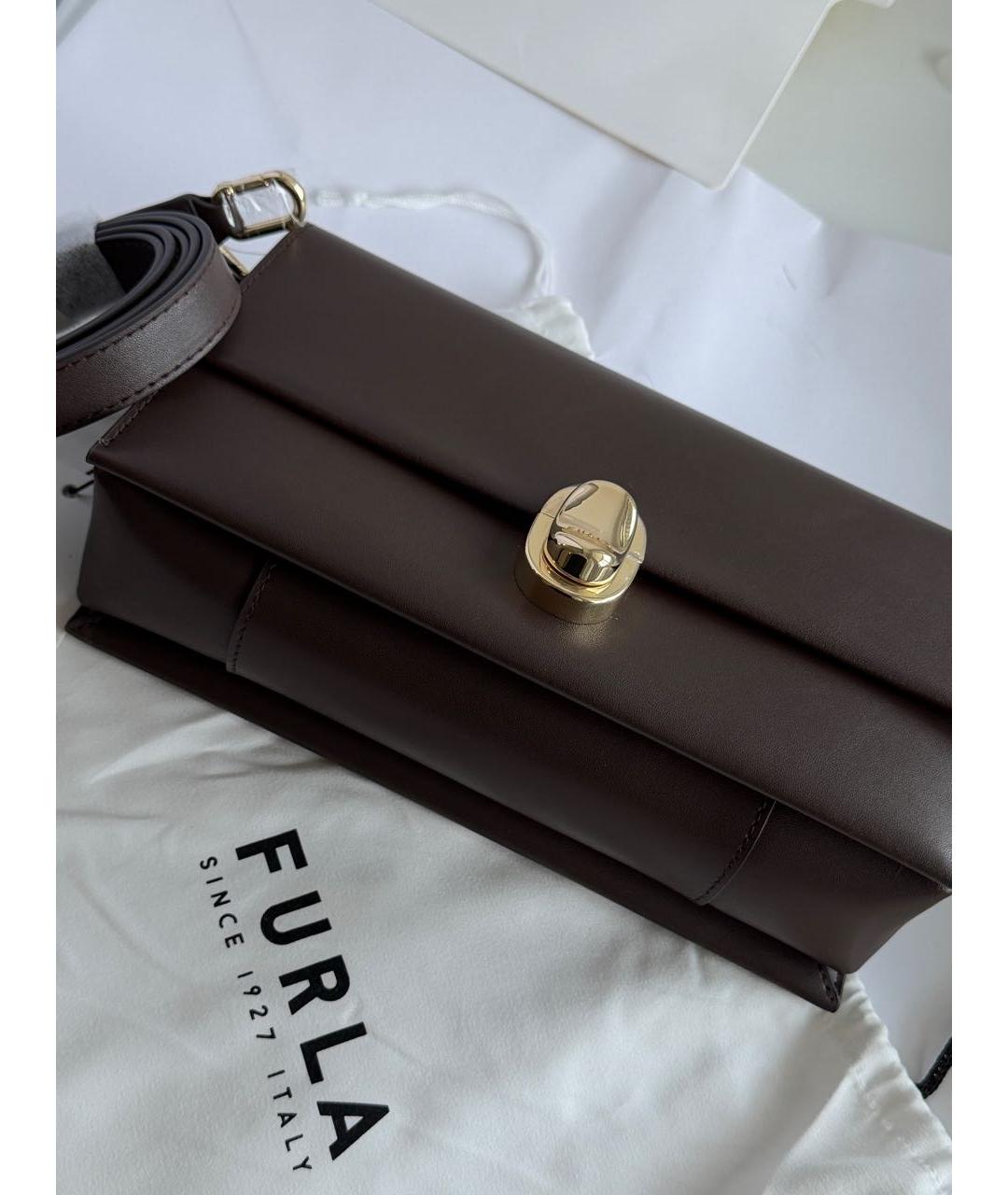 FURLA Коричневая кожаная сумка через плечо, фото 5