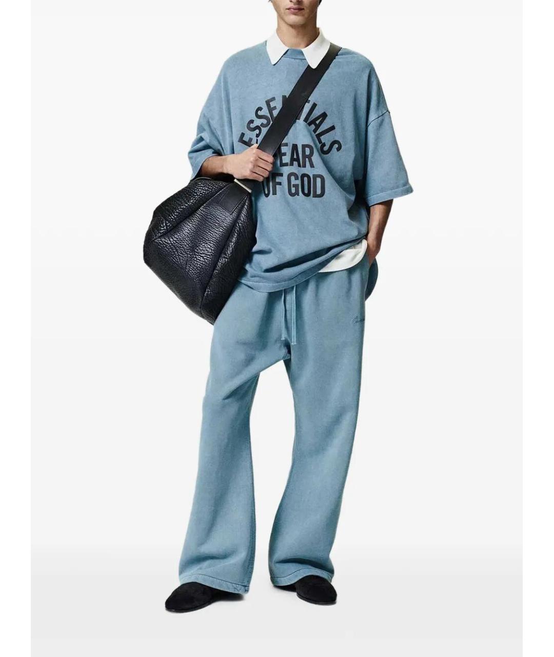 FEAR OF GOD ESSENTIALS Голубая хлопковая футболка, фото 4