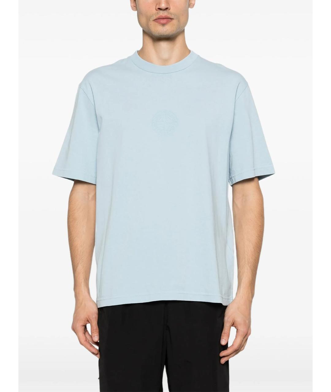 STONE ISLAND Голубая хлопковая футболка, фото 5