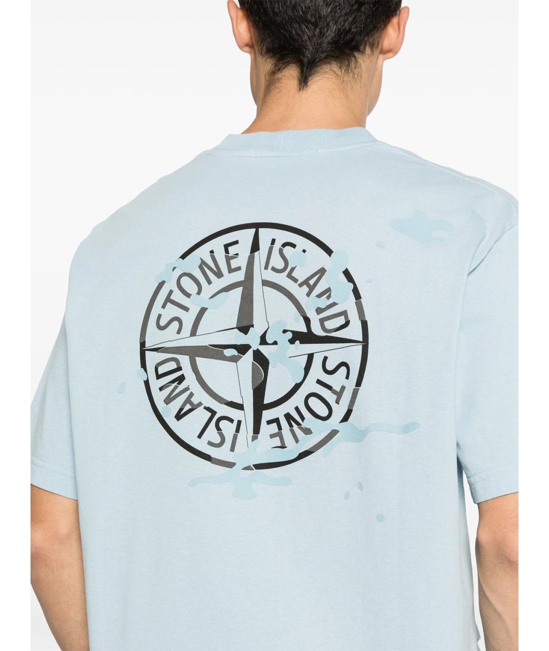 STONE ISLAND Голубая хлопковая футболка, фото 3