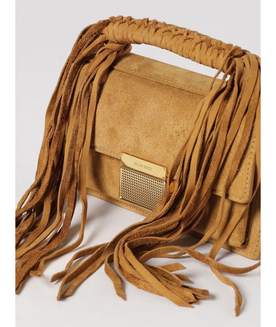 GOLDEN GOOSE DELUXE BRAND Бежевая замшевая сумка с короткими ручками, фото 3