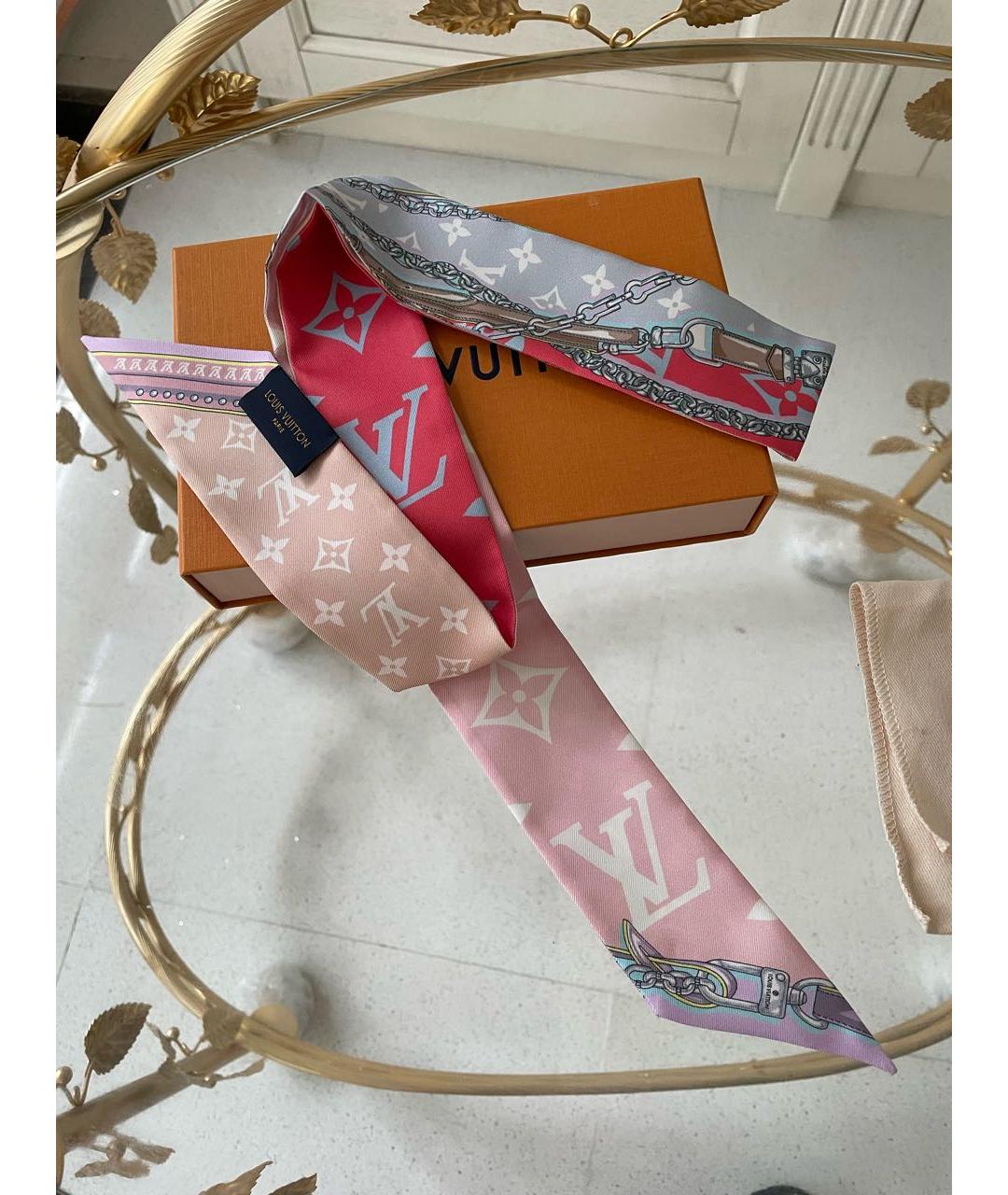 LOUIS VUITTON Розовый шелковый платок, фото 3
