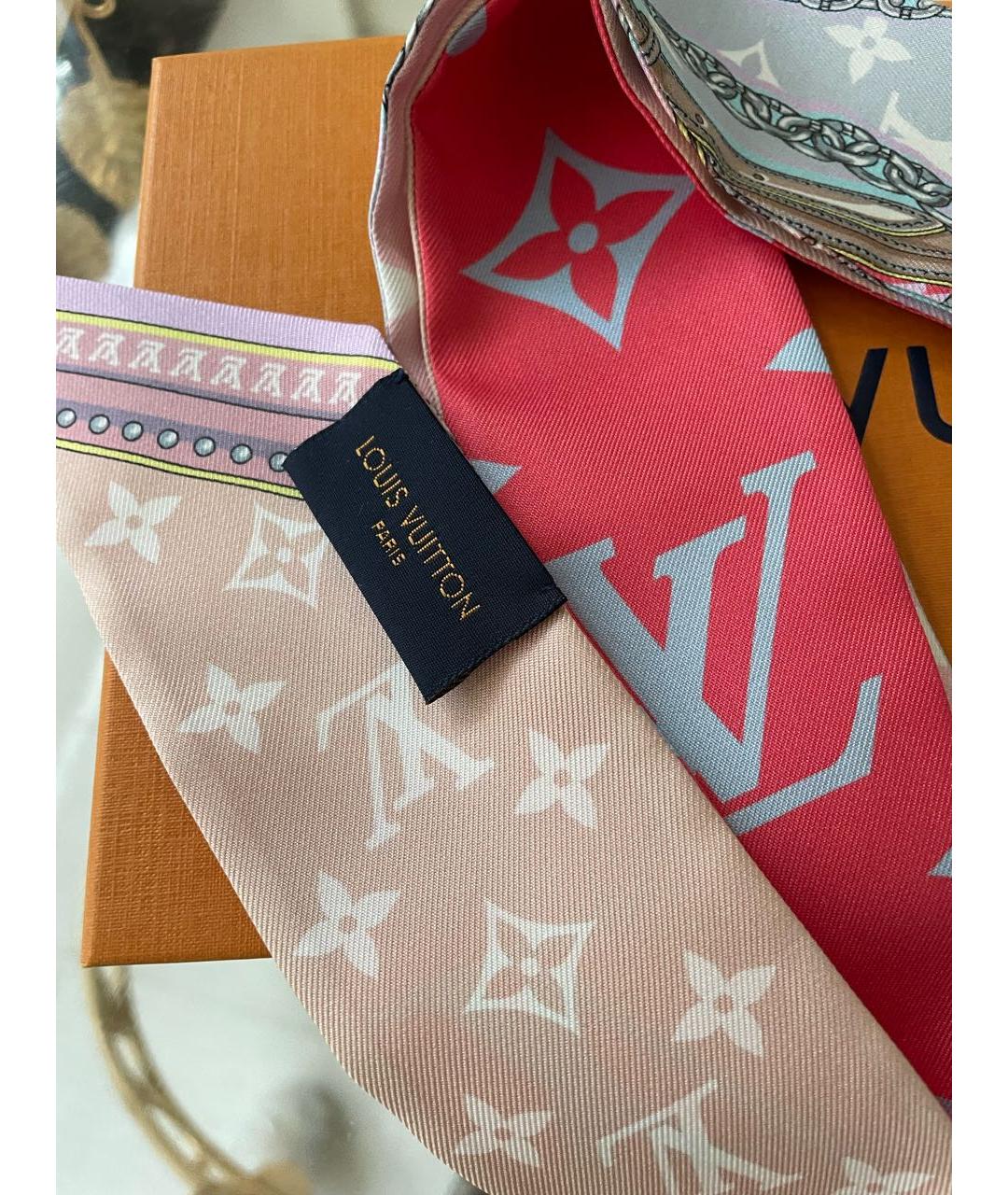 LOUIS VUITTON Розовый шелковый платок, фото 2