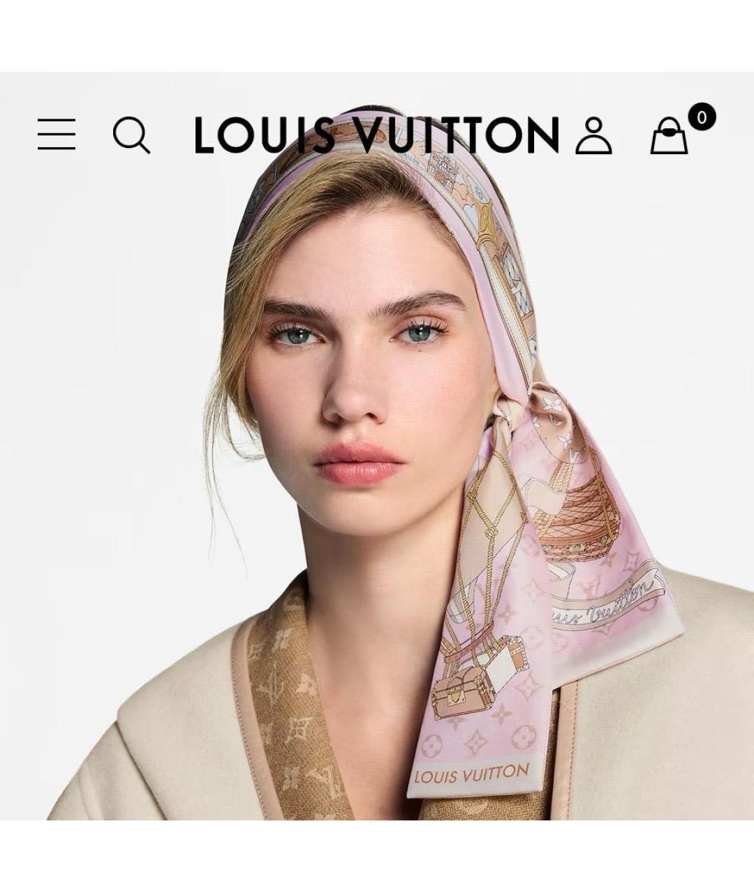 LOUIS VUITTON Розовый шелковый шарф, фото 3