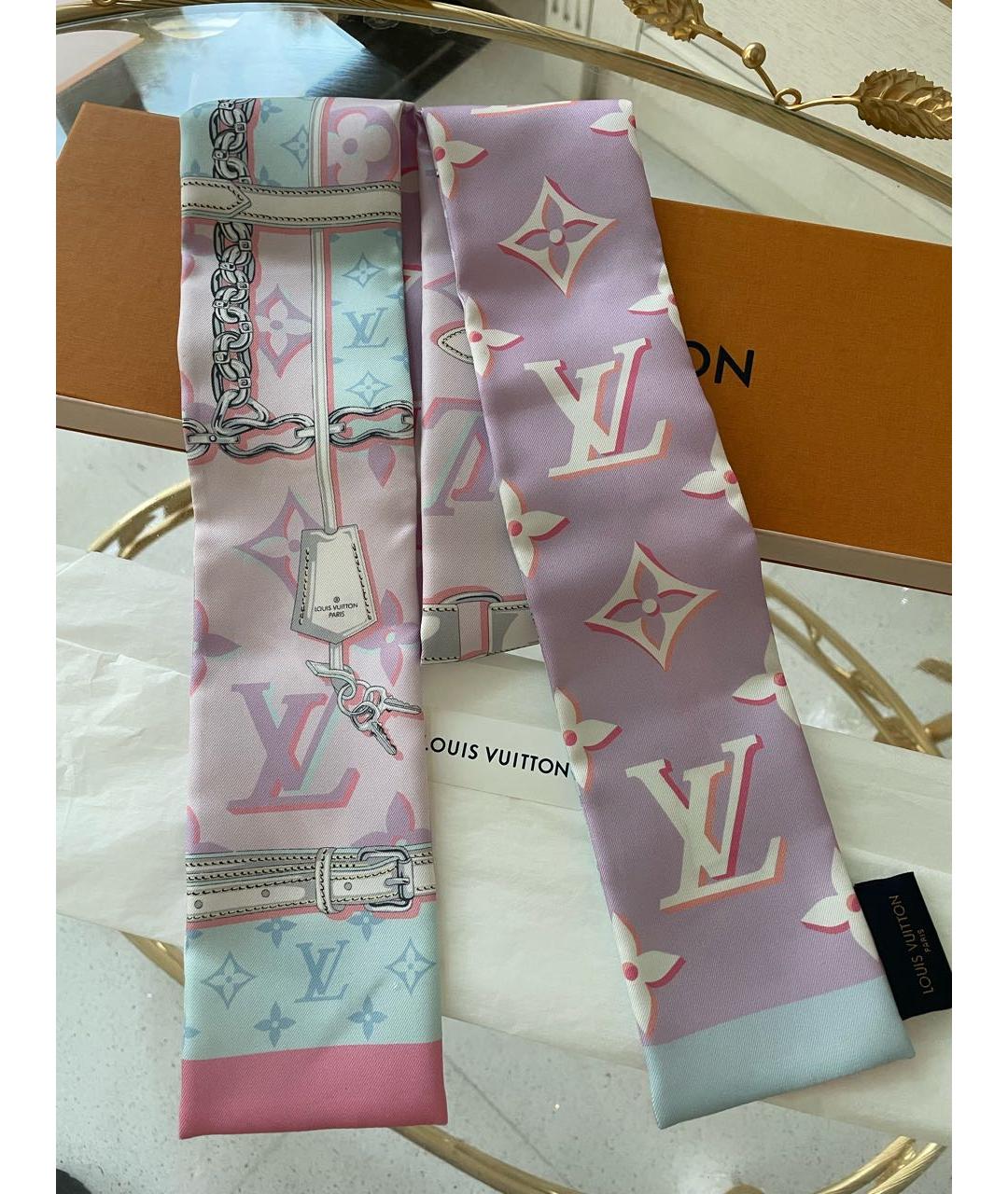 LOUIS VUITTON Розовый шелковый шарф, фото 2