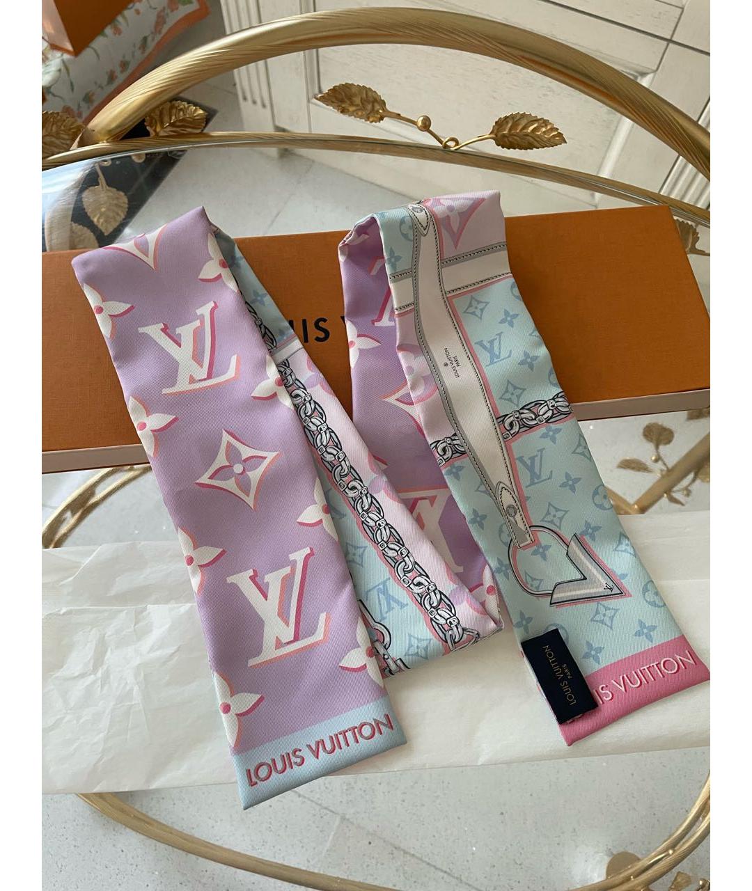 LOUIS VUITTON Розовый шелковый шарф, фото 4