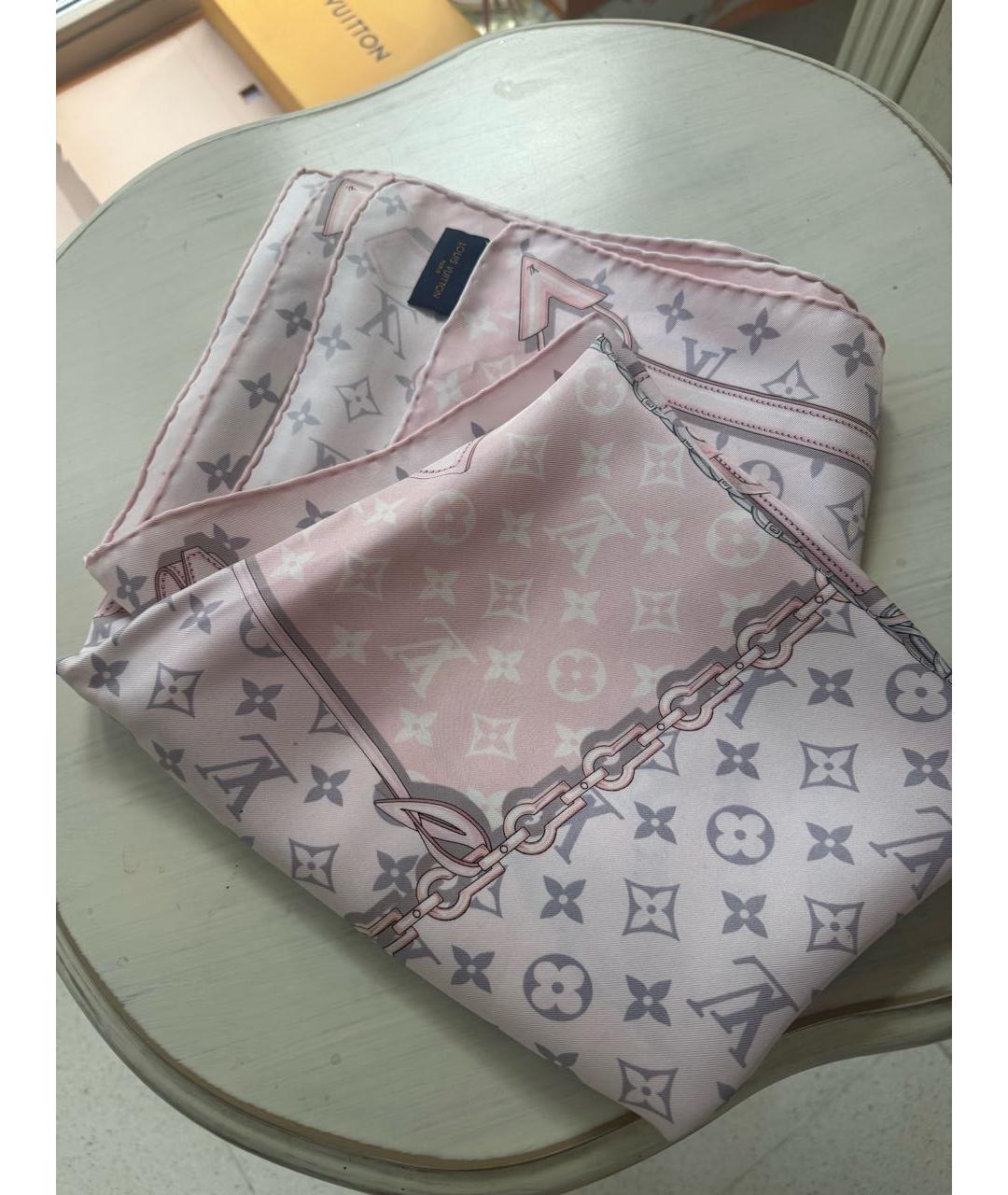 LOUIS VUITTON Розовый шелковый платок, фото 5