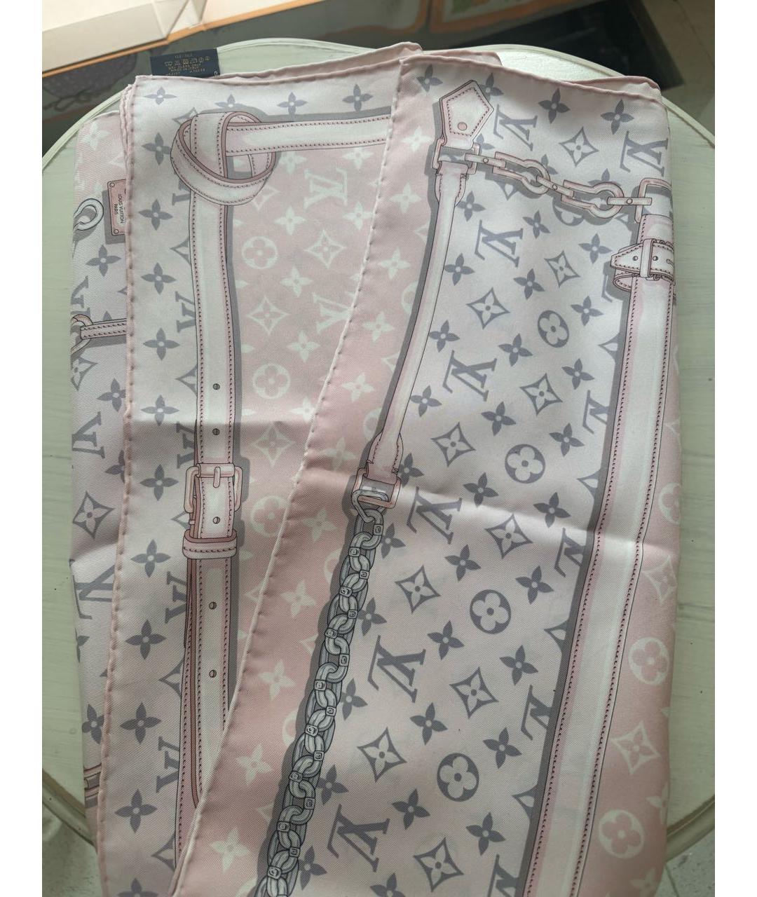 LOUIS VUITTON Розовый шелковый платок, фото 2
