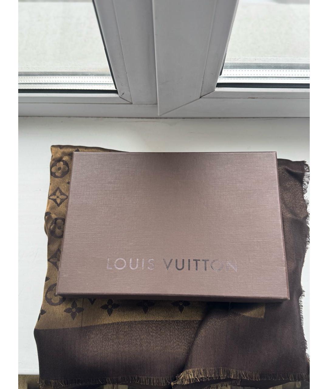 LOUIS VUITTON Коричневый шелковый платок, фото 4