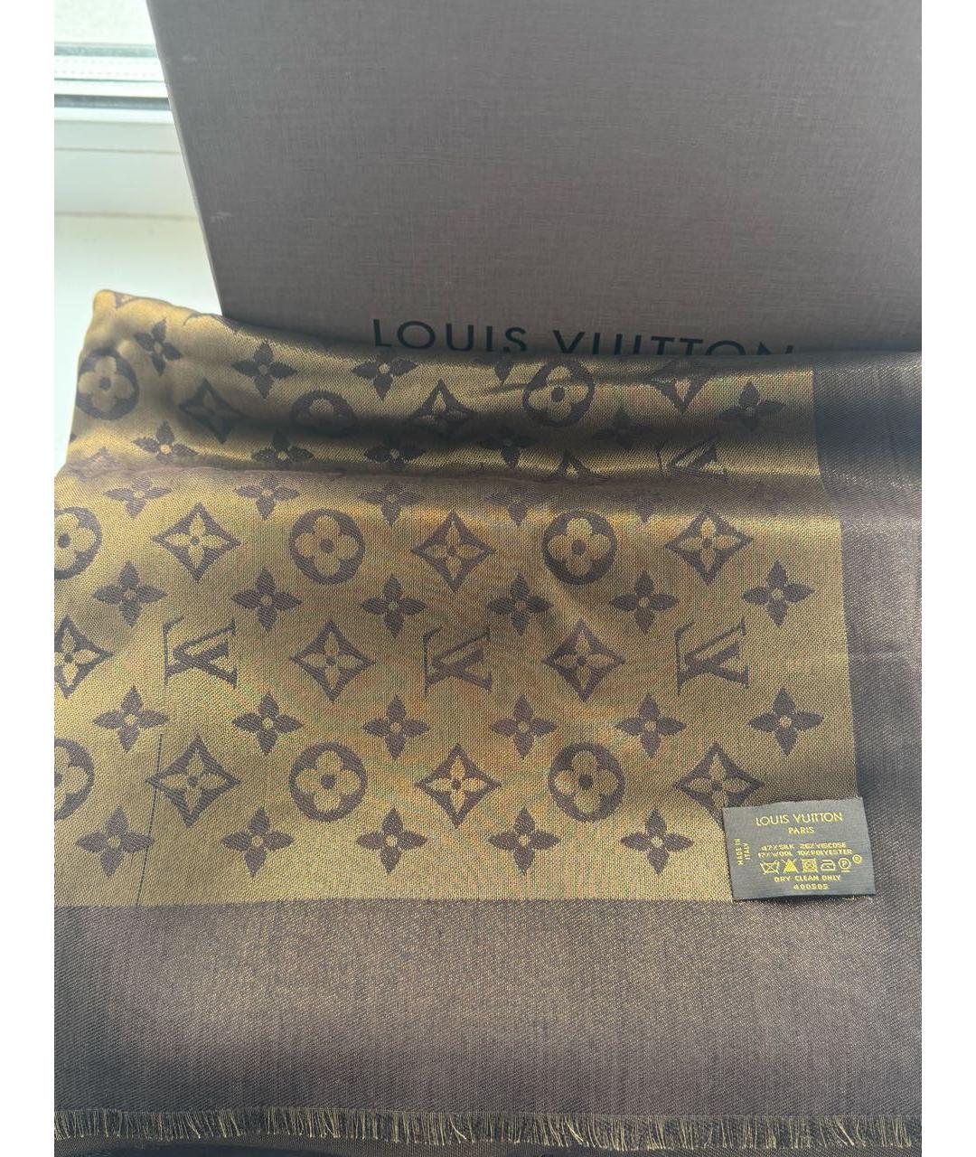 LOUIS VUITTON Коричневый шелковый платок, фото 3