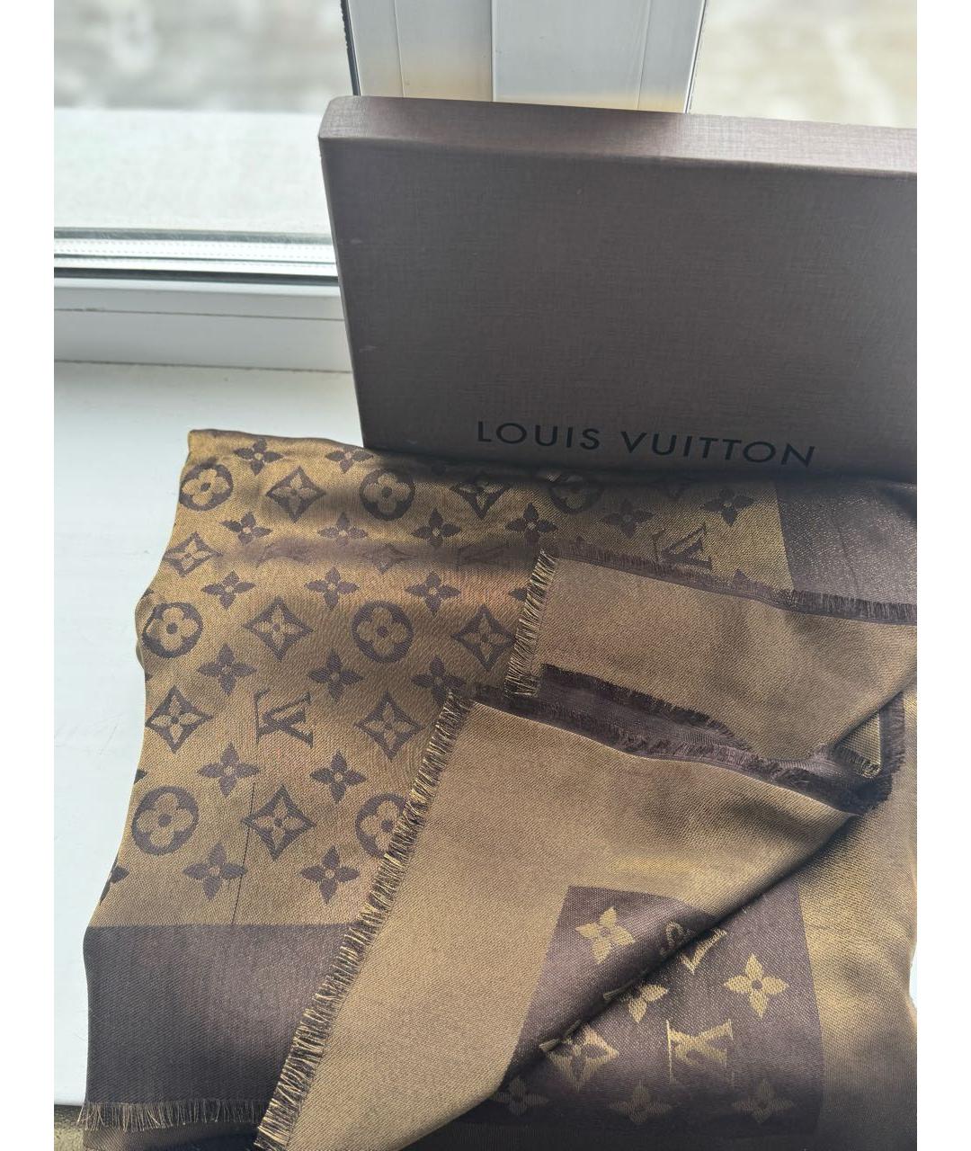 LOUIS VUITTON Коричневый шелковый платок, фото 2