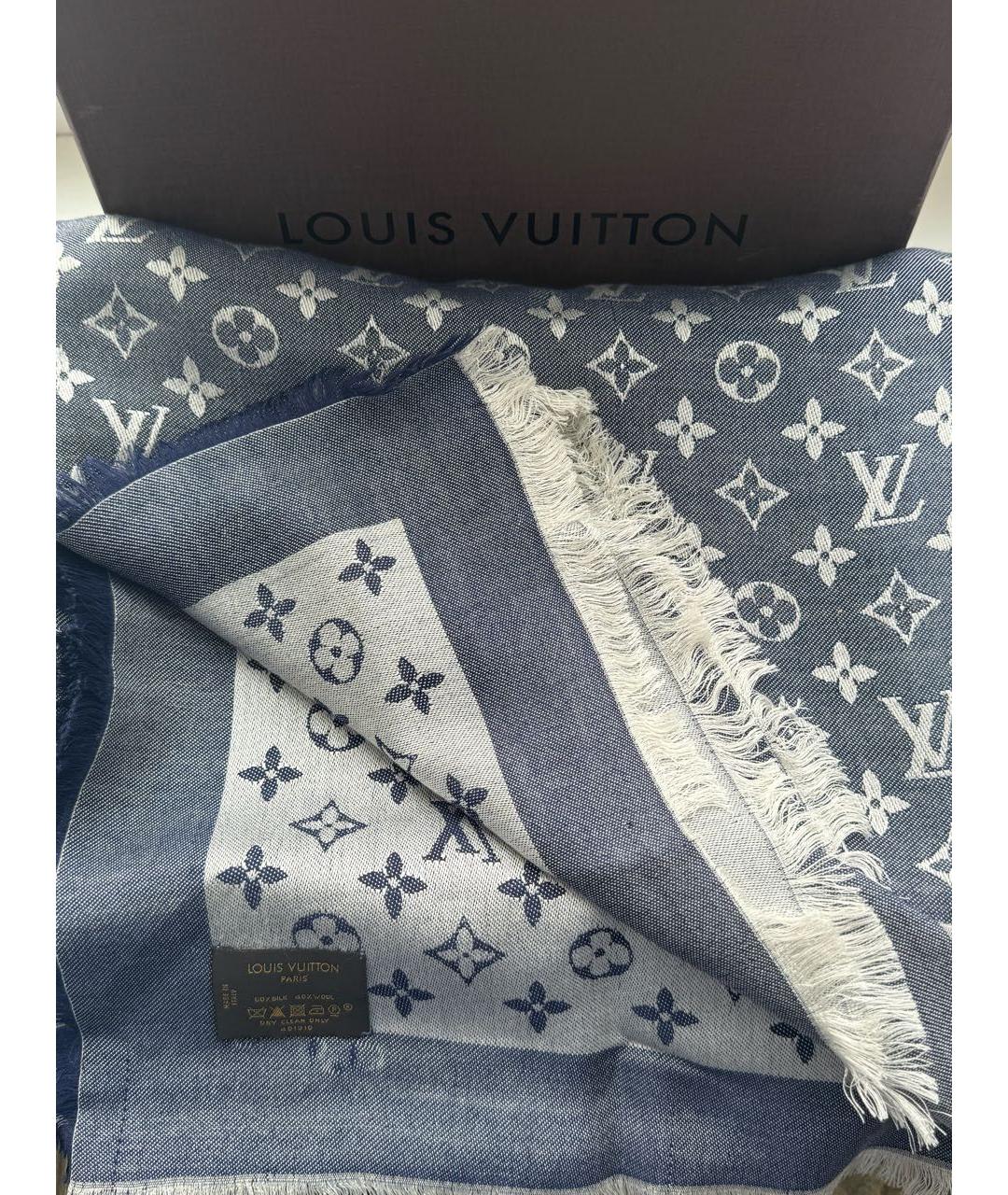 LOUIS VUITTON Синий шерстяной платок, фото 3