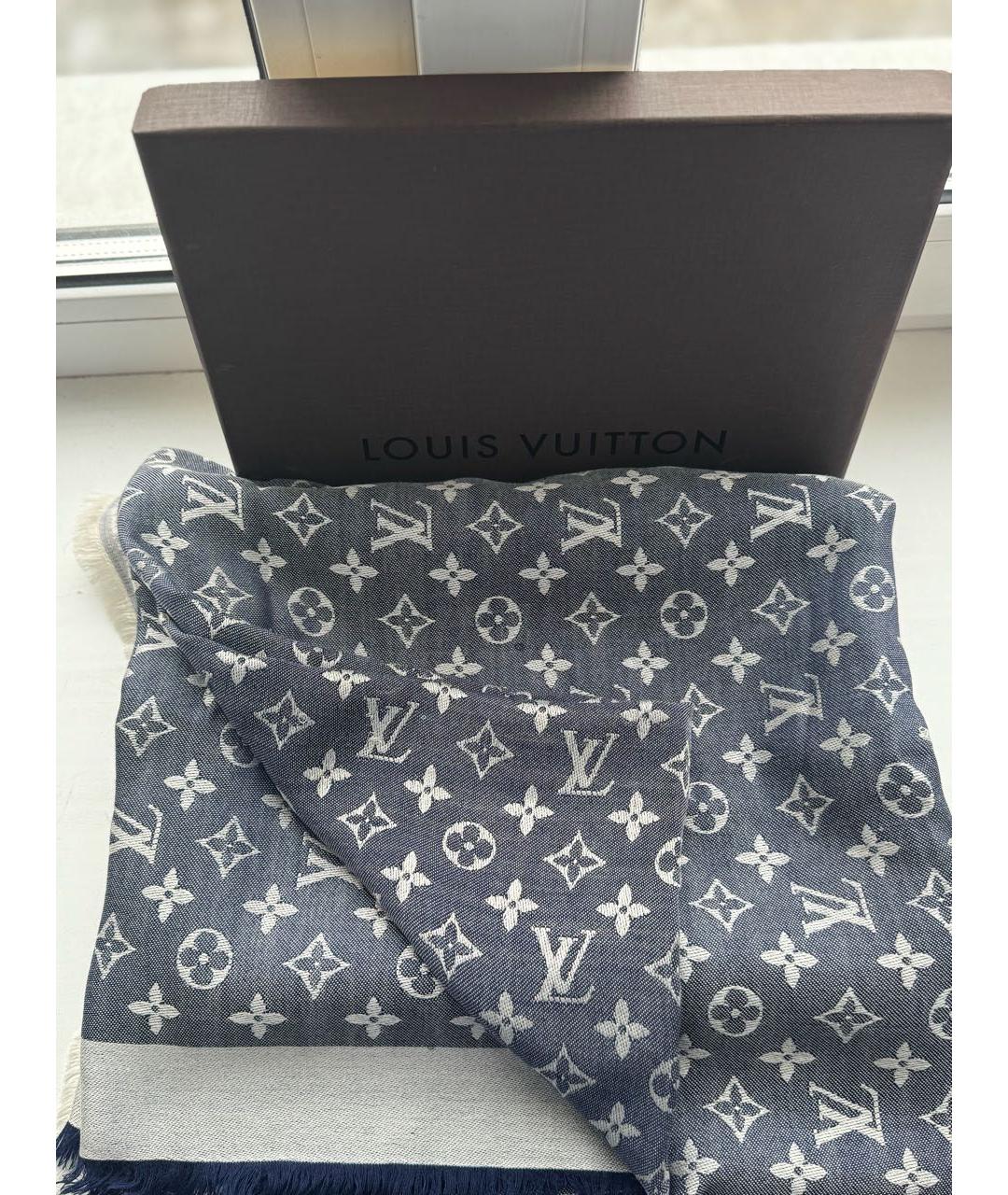 LOUIS VUITTON Синий шерстяной платок, фото 2