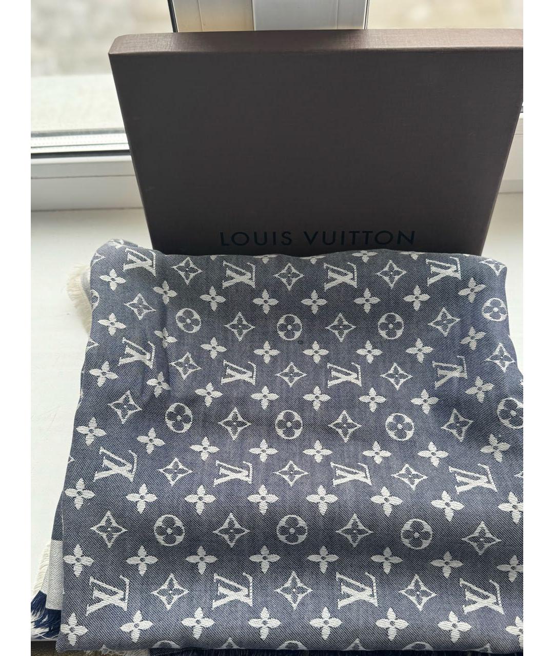 LOUIS VUITTON Синий шерстяной платок, фото 5