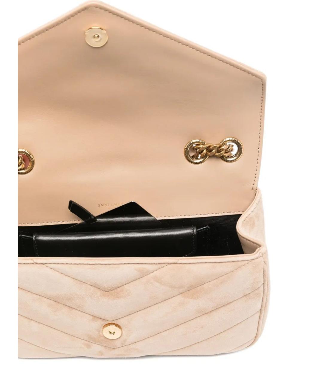 SAINT LAURENT Бежевая замшевая сумка через плечо, фото 4