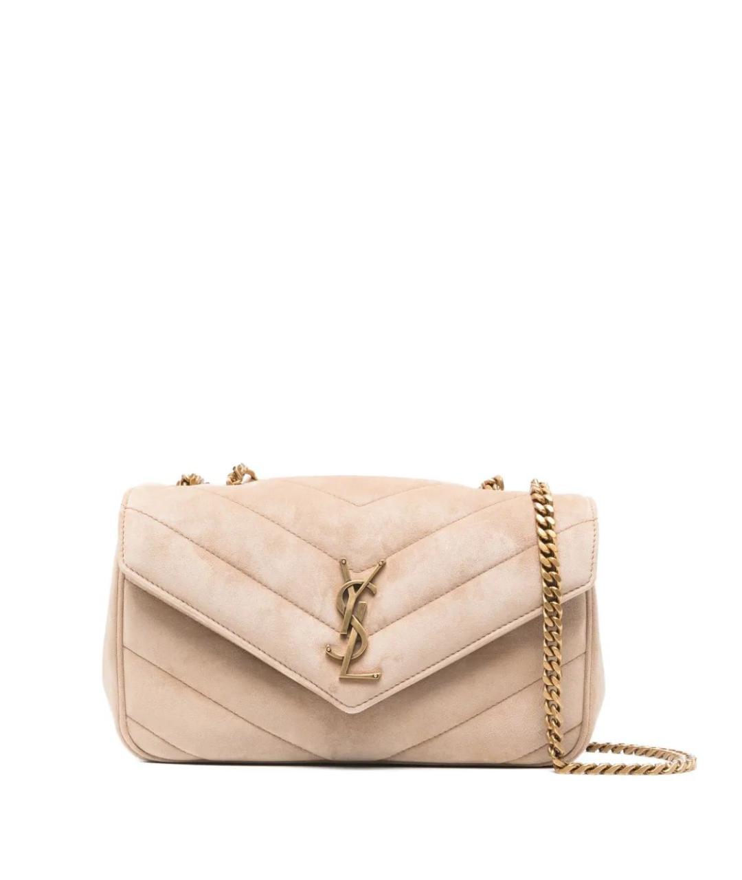 SAINT LAURENT Бежевая замшевая сумка через плечо, фото 1
