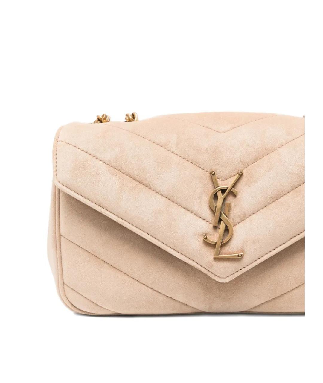 SAINT LAURENT Бежевая замшевая сумка через плечо, фото 3