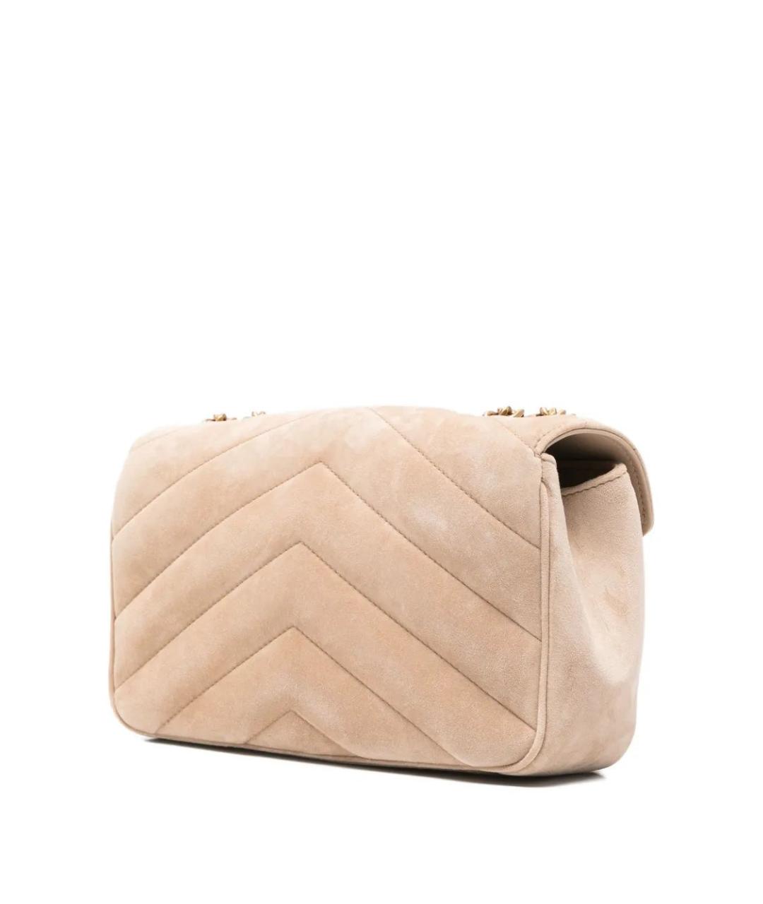 SAINT LAURENT Бежевая замшевая сумка через плечо, фото 2